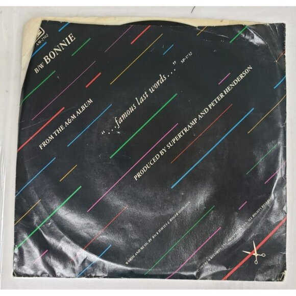 Record 45 RPM Vinyl Supertramp It's Raining Again/ Bonnie Record VINTAGE 1982 - Picture 2 of 6